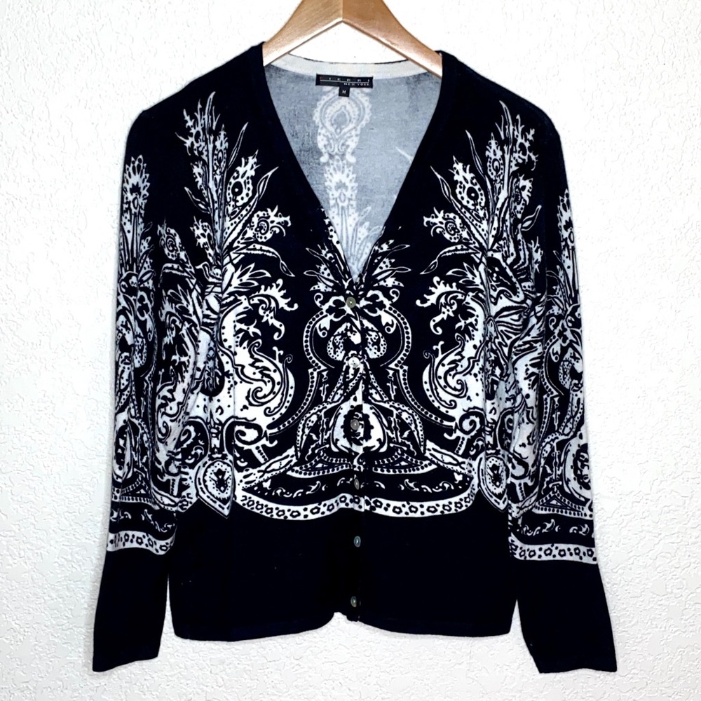 PIERRI New York Black & White Graphic Cardigan Sweater Viscose Size M